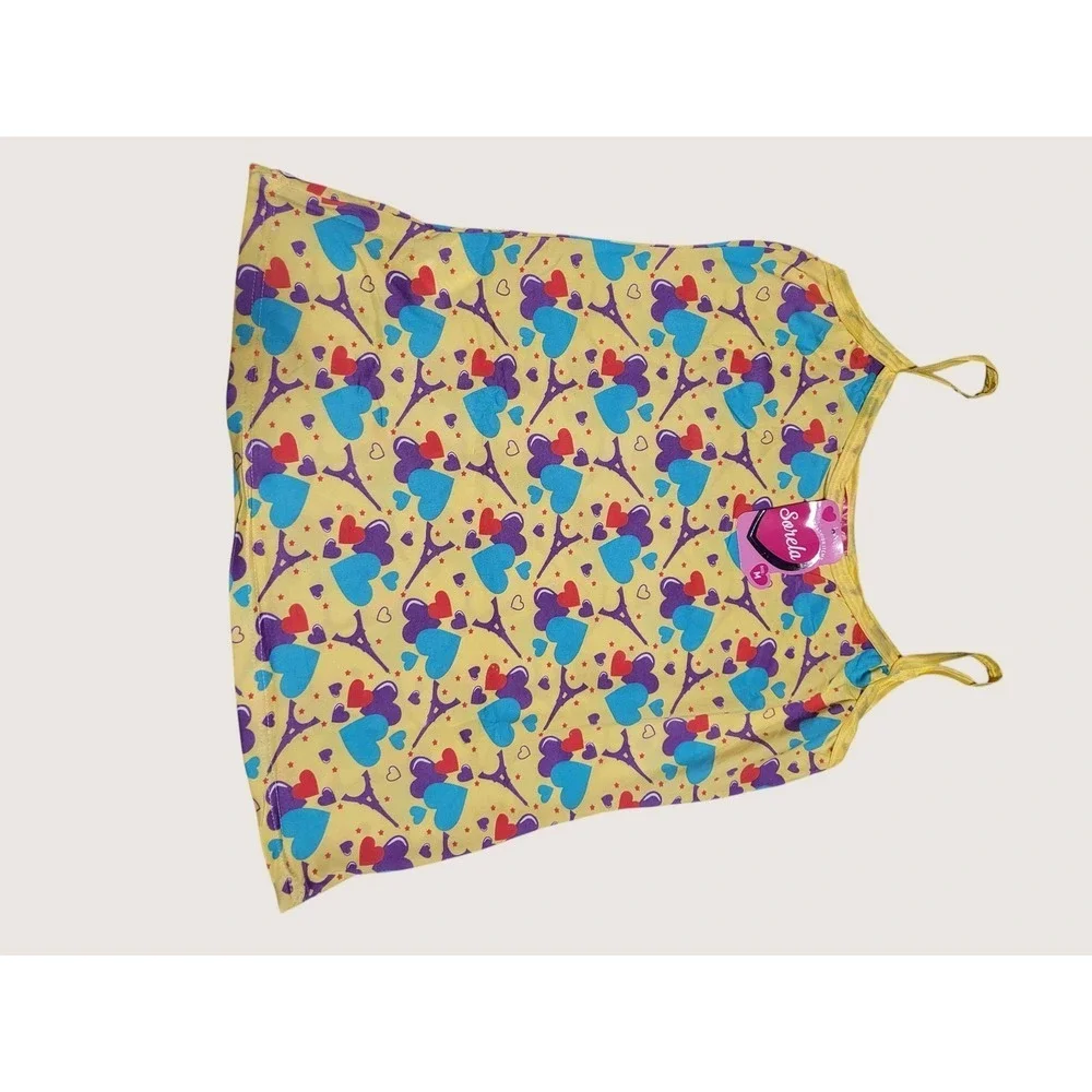 Pajama Set Camisole‎ Pants Yellow Eiffel Tower Hearts Print M